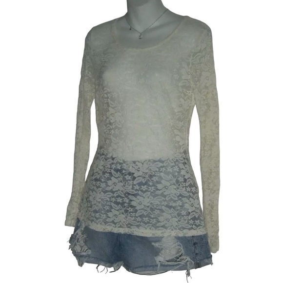 Maurices Blouse Lace Sheer 90210 Brenda 90's Style Grunge Boho Western Romantic - Picture 3 of 8